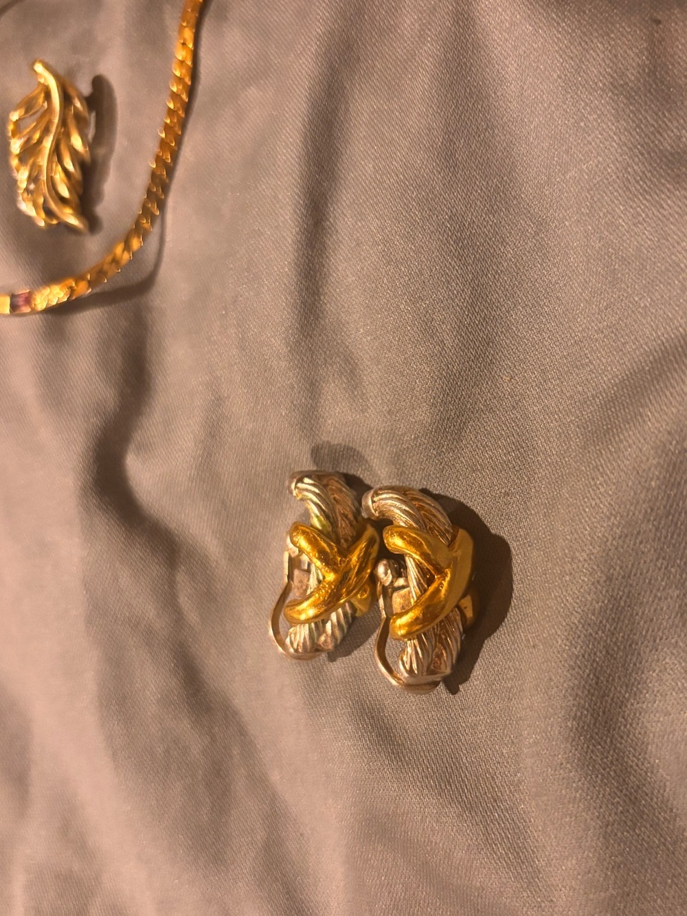 Two-Tone Gold and Silver Knot Clip-On Earrings